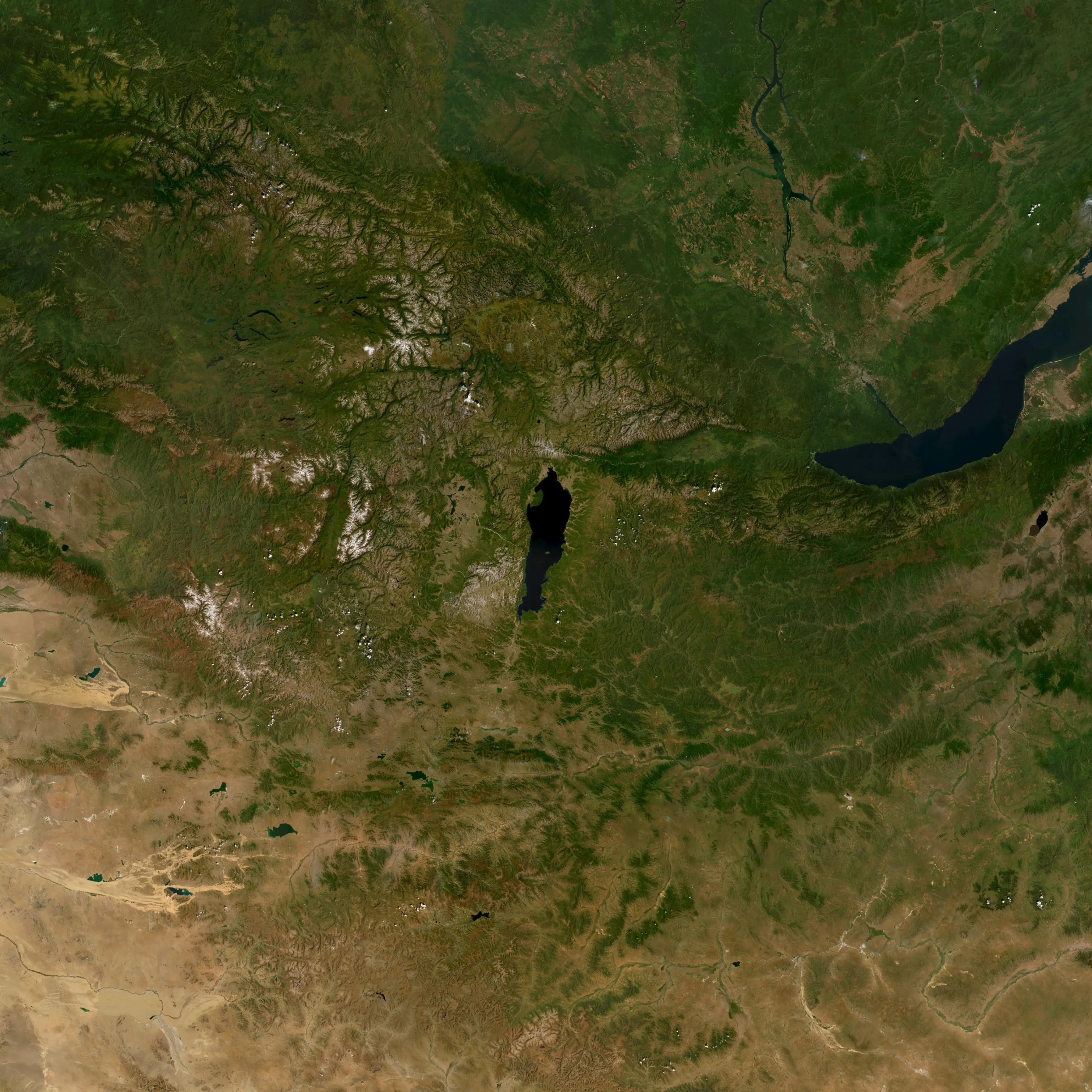 Satellite view of Khuvsgul Lake, northern Mongolia